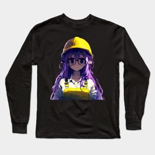 Anime Girl worker in construction helmet, hard hat Long Sleeve T-Shirt